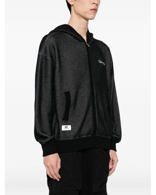 Chocoolate Black Mesh-Panel Zip-Up Hoodie for men