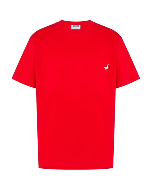 Moschino Red Goose-Embroidery Cotton T-Shirt for men