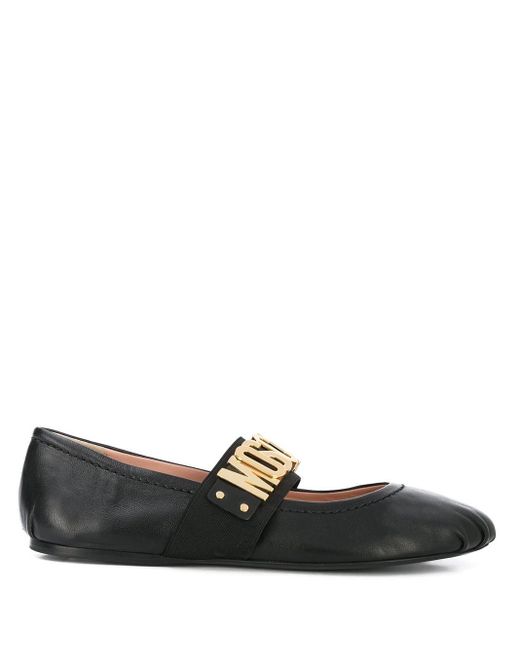 Moschino Lettering Logo Ballerina Shoes in Black - Save 38% | Lyst