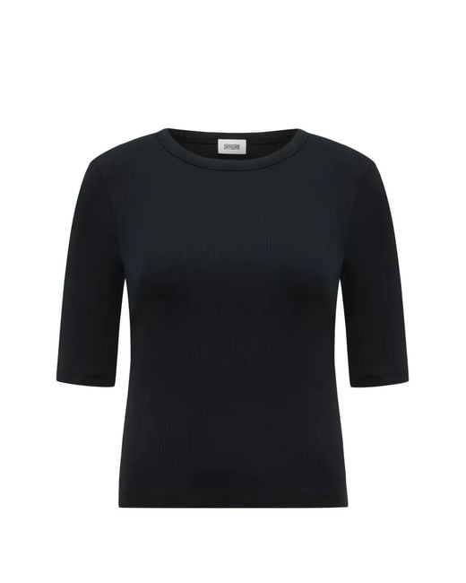Drykorn Black T-Shirt Slim Selay En Maille Côtelée De Coton À Manches Courtes