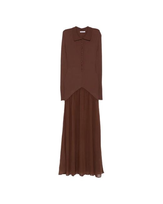 Patrizia Pepe Brown Ribbed-Knit Fluid-Skirt Dress