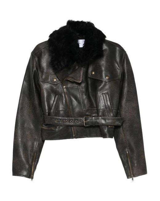 Alex Perry Black Fur Belted Jacket
