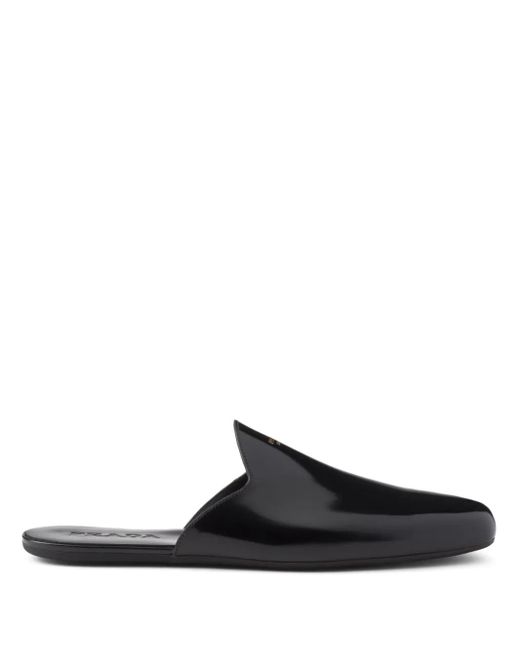 Prada Leren Slippers Met Logo-Reliëf in het Black voor heren