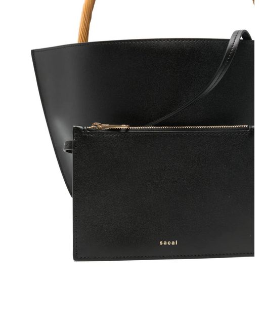Sacai Black Woven Handle Bucket Bag