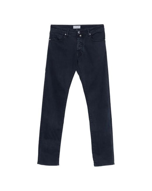 Jacob Cohen Blue Logo-Patch Five-Pocket Trousers for men