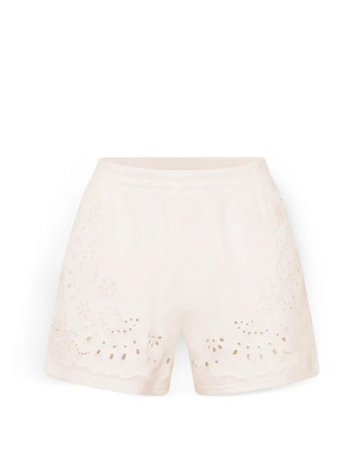 LoveShackFancy White Abrah Broderie-Anglaise Scalloped-Hem Shorts