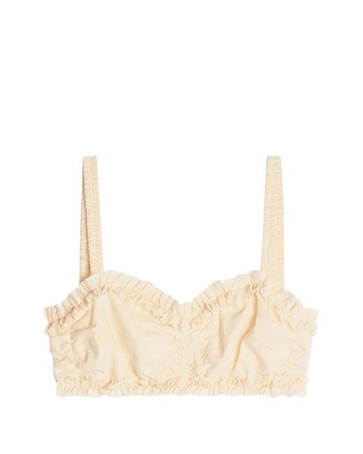 Dries Van Noten Natural Ruffled Cotton Bra Top