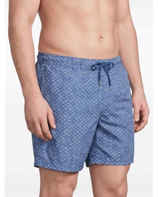 Paul & Shark Blue Geometric Watercolor Print Swim Shorts for men