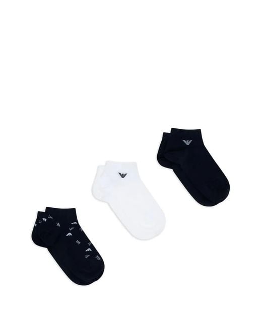 Emporio Armani Blue Patterned Socks (Set Of Three) for men