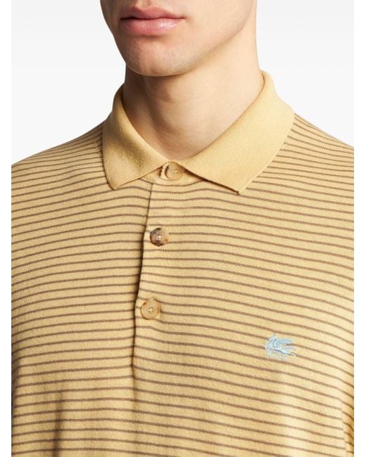 Etro Natural Striped Knitted Polo Shirt for men