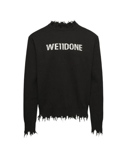 we11done Black Rhinestone-Embellished Distressed Sweater for men