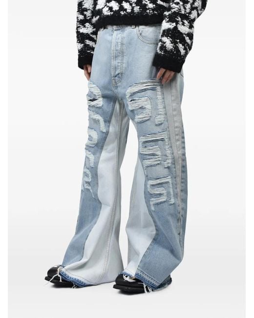 RRR123 Blue Distressed Patchwork Jeans for men