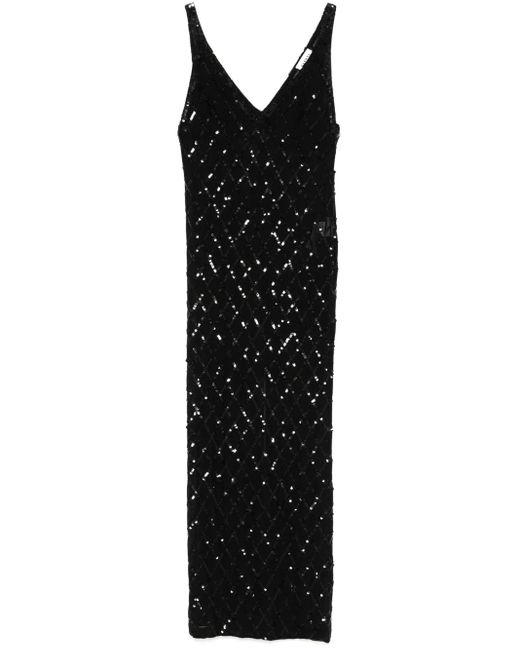 P.A.R.O.S.H. Black Semi-Sheer Maxi Dress