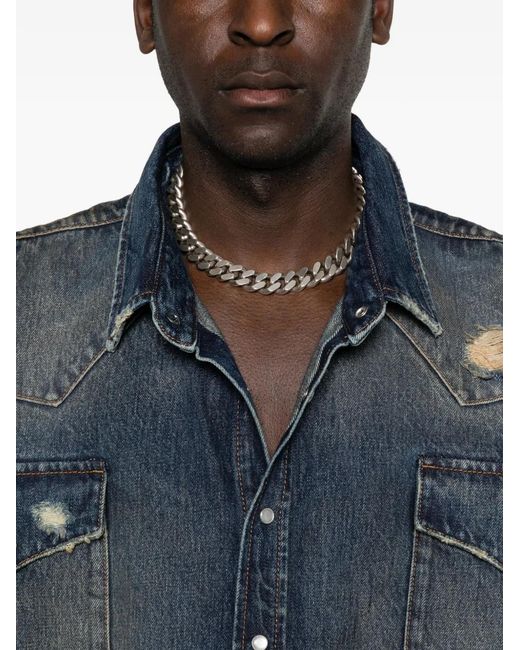 Vetements Blue Distressed Flap-Pocket Shirt for men