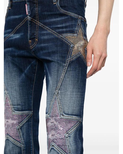 DSquared² Blue Super Star Rhinestone-Embellished Jeans for men