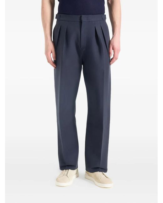 Manière De Voir Blue Nolan Twin-Pleat Stitch-Detail Trousers for men