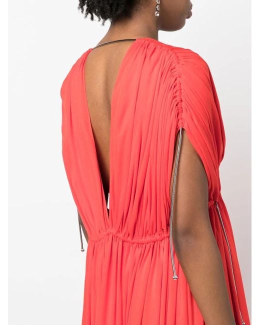 Lanvin Red V-Neck Pleated Gown