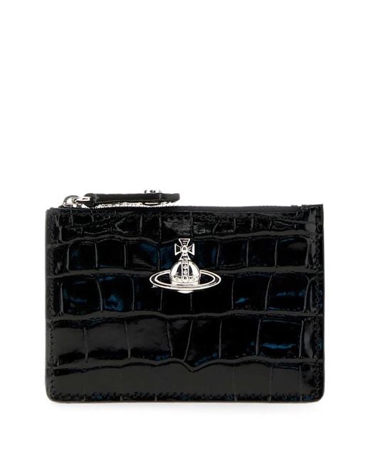 Vivienne Westwood Black Crocodile-Effect Orb Card Holder