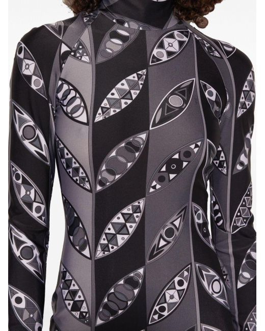 Emilio Pucci Gray Abstract-print Cropped Top