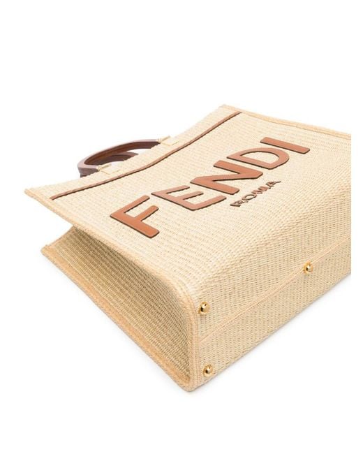 Fendi Natural Beige Logo Patch Tote Bag - Women's - Calf Leather/straw