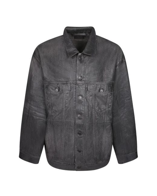 Balenciaga Gray Oversized Logo-Print Denim Jacket for men