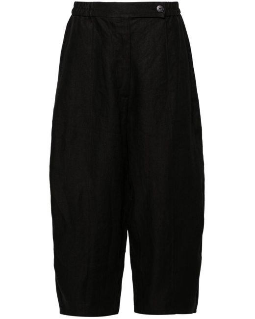 Cordera Black Curved Linen Tapered Trousers