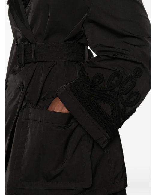 Ermanno Scervino Black Embroidered Double-Breasted Coat