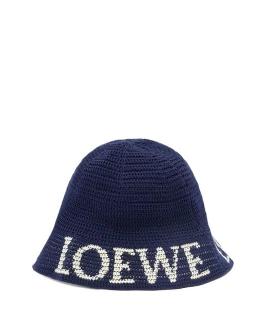 Loewe Blue Logo-Knit Bucket Hat