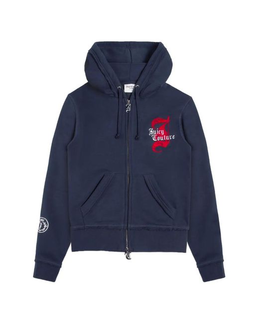 Juicy Couture Blue Logo-Embroidered Zip-Up Hoodie