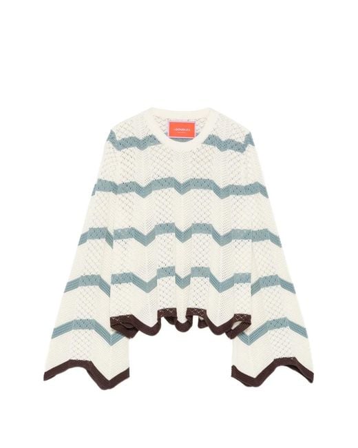 LaDoubleJ White Chevron-Knit Scalloped-Edge Knit