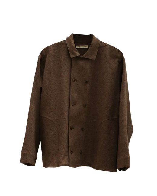 AVIVA JIFEI XUE Brown Boxy Double-Breasted Shirt Jacket