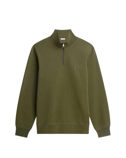 Tommy Hilfiger Green Quarter-Zip Logo-Embroidered Sweater for men