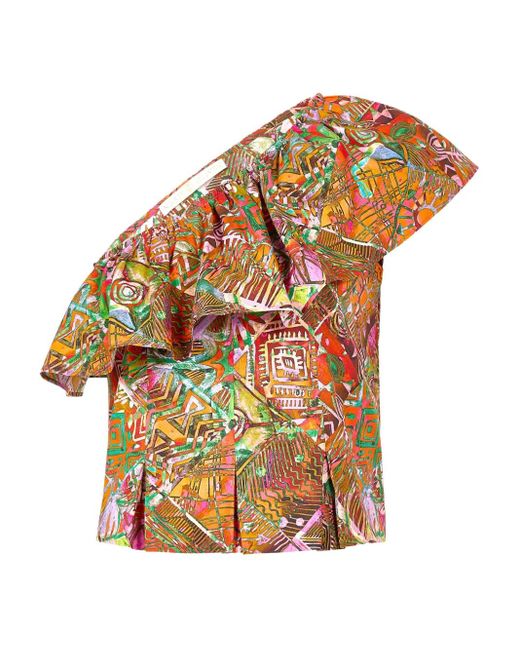 Marie Oliver Brown Mccauley Ruffled One-Shoulder Top