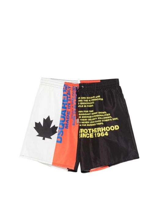 DSquared² Red Logo-Print Panelled Swim Shorts for men