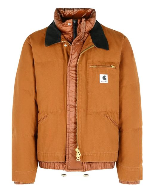 Sacai Orange Layered Corduroy-Collar Padded Jacket for men