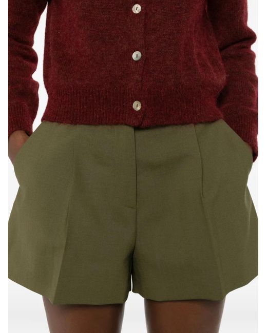 MSGM Logo Shorts In Olive Green Wool