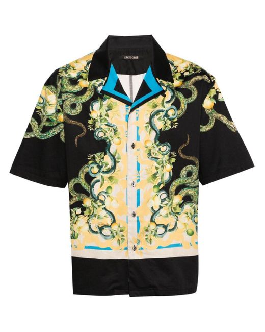 Roberto Cavalli Bowlingshirt Met Slangenprint in het Black voor heren
