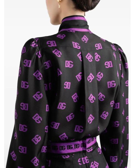 Dolce & Gabbana Purple Bluse Mit Logo-Print