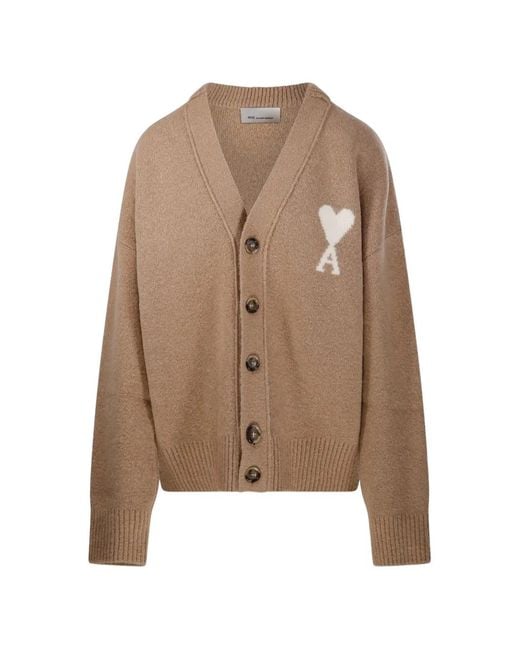 AMI Brown Cardigan With Ami De Coeur