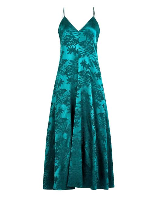 Marie Oliver Blue Levine Palm-Tree Print Maxi Dress
