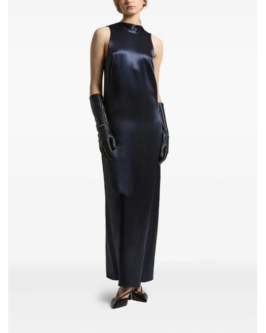 Peserico Blue Mock-Neck Satin-Effect Dress