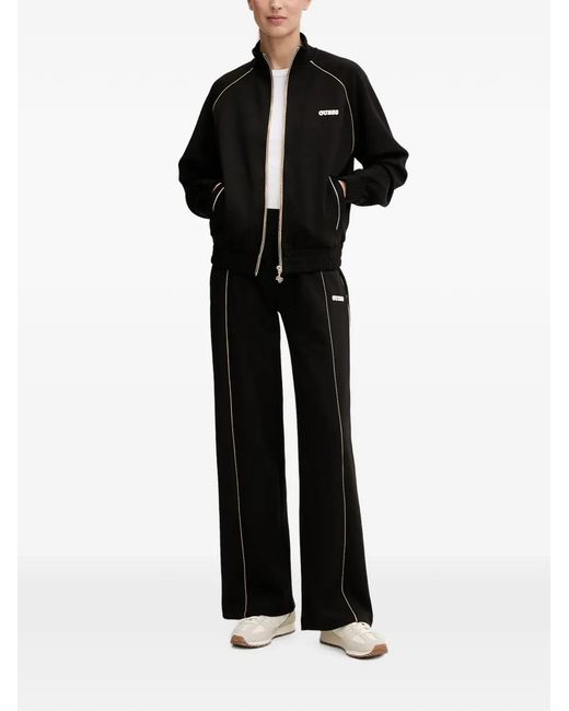 Guess Black Logo-Patch Zip-Up Track Jacket
