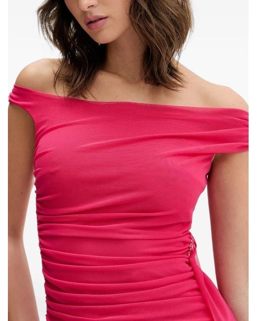 Bardot Pink Off-Shoulder Ruched Maxi Dress