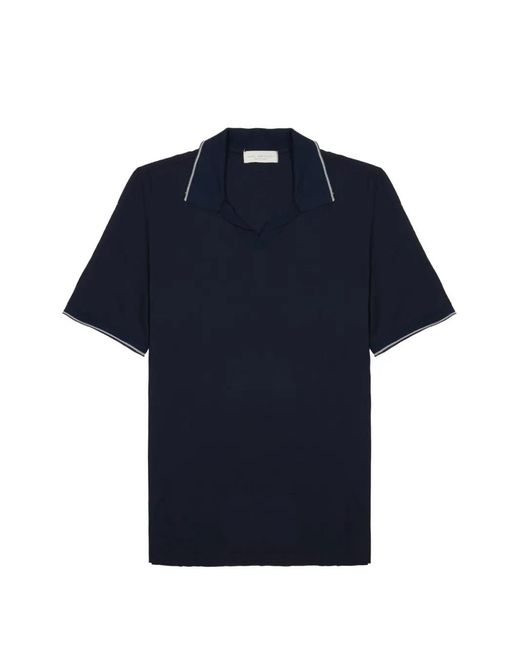 LUIGI GENTILE Blue Contrast-Trim Cotton T-Shirt for men