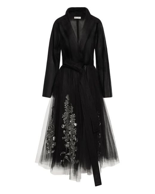 Oscar de la Renta Black Foxglove Coat