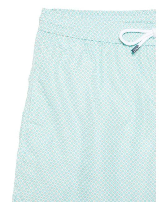 Fedeli Blue Drawstring Patterned Swim Shorts for men