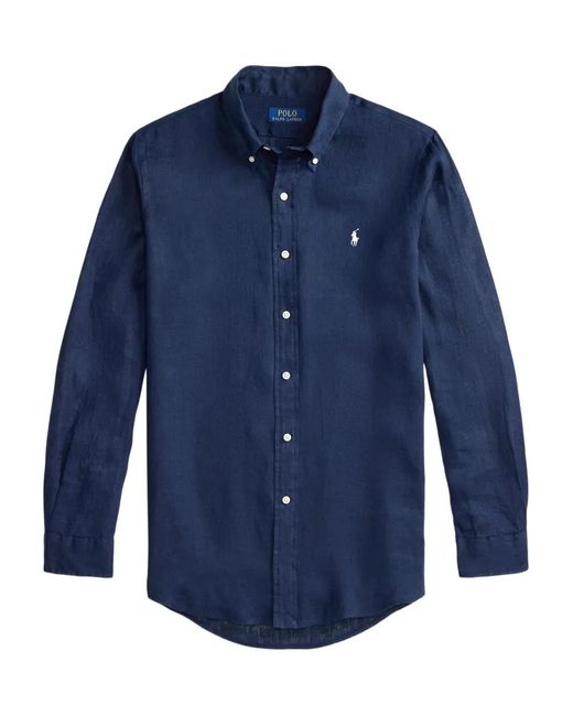 Polo Ralph Lauren Blue Custom-Fit Button-Down Collar Long Sleeve Shirt for men