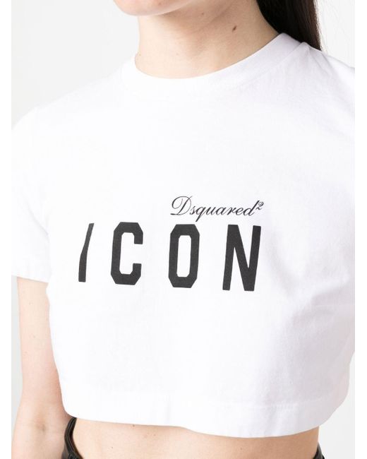 DSquared² White Cropped-T-Shirt mit Logo-Print