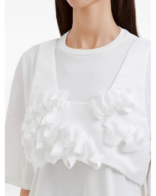 Enfold White Cell Parts Ruffled-Trim Cropped Top