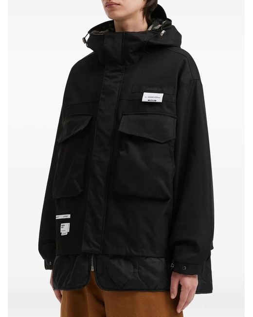 Musium Div. Black Logo-Patch Parka Coat for men
